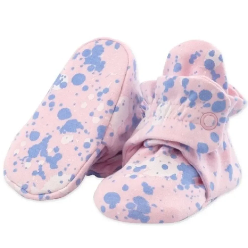 Zutano Baby Girls Organic Cotton Pink Colorful Booties Gripper Soles. 12 Months.